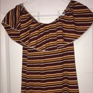 Striped Maroon Off The Shoulder Dress